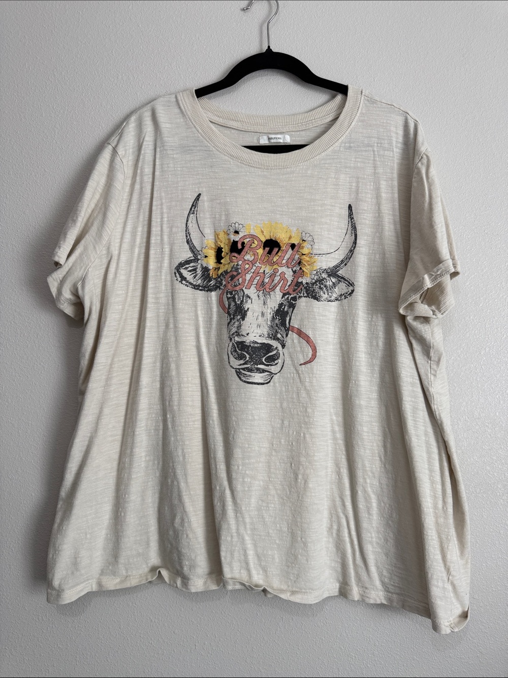 Maurices Cream Short Sleeve Tee with Cow & Sunflower Graphic